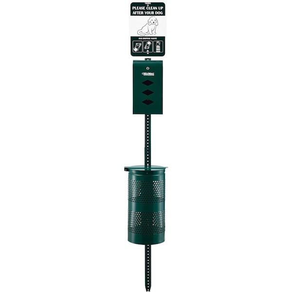 Global Industrial Steel Pet Waste Station With Rolled Waste Bags, Green 695795 - main